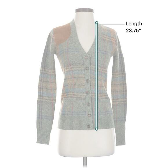 VTG Ralph Lauren Alpaca Wool Green Plaid Tartan Leather Patch V Neck Cardigan S - Picture 3 of 4